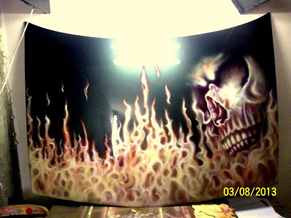 airbrushed flames & skulls hood