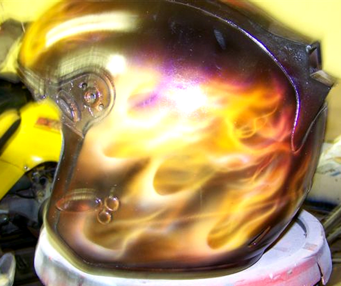 Motorcycle helmet flames