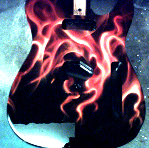 realistic flames airbrushed guitar photo 1