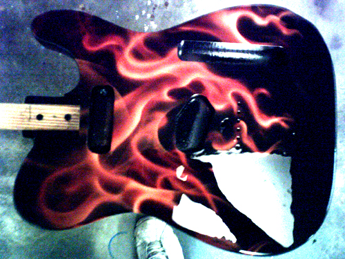 realistic flames airbrushed guitar photo 2