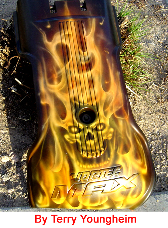 Skull In Flames!! Airbrush Art - Realistic Flames motorcycle engine cover by Terry Youngheim of Las Vegas